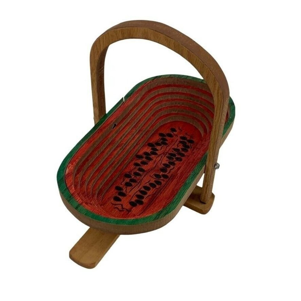 Pop Up Watermelon Basket w/ Handle Collapsible Wooden Handmade Summer Signed GPA